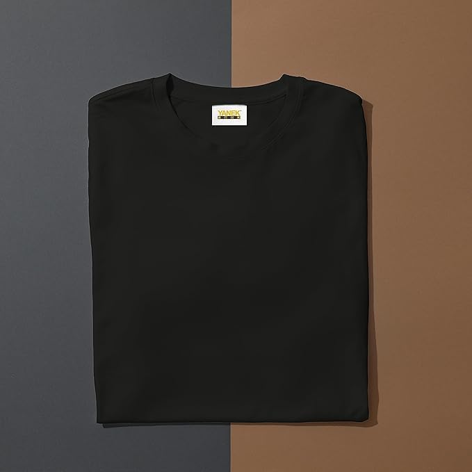 YANEK Solid Unisex Round Neck T-Shirt with Short Sleeves | Crafted from 180 GSM Combed Cotton BIOWASH | All-Day Comfort | Soft | Versatile Fabric for Every Season | Wrinkle-Resistant | Set of 3