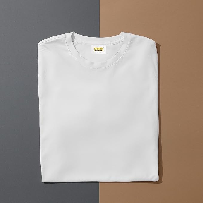 YANEK Solid Unisex Round Neck T-Shirt with Short Sleeves | Crafted from 180 GSM Combed Cotton BIOWASH | All-Day Comfort | Soft | Versatile Fabric for Every Season | Wrinkle-Resistant | Set of 3