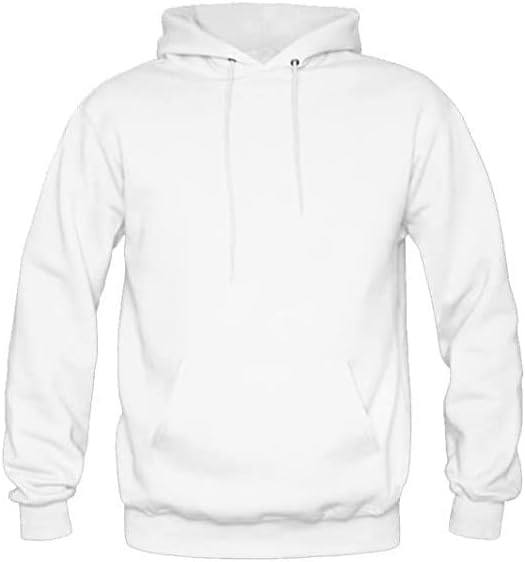 Yanek Casual Plain Hoodie with Kangaroo Pocket for Unisex, XX-Large, White