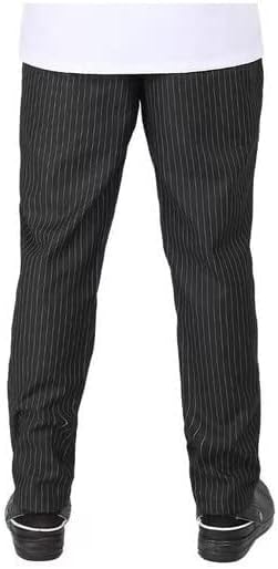 Yanek Chef Stripped Pattern Unisex Trousers with Elastic Waist and Drawstring, Size 36W