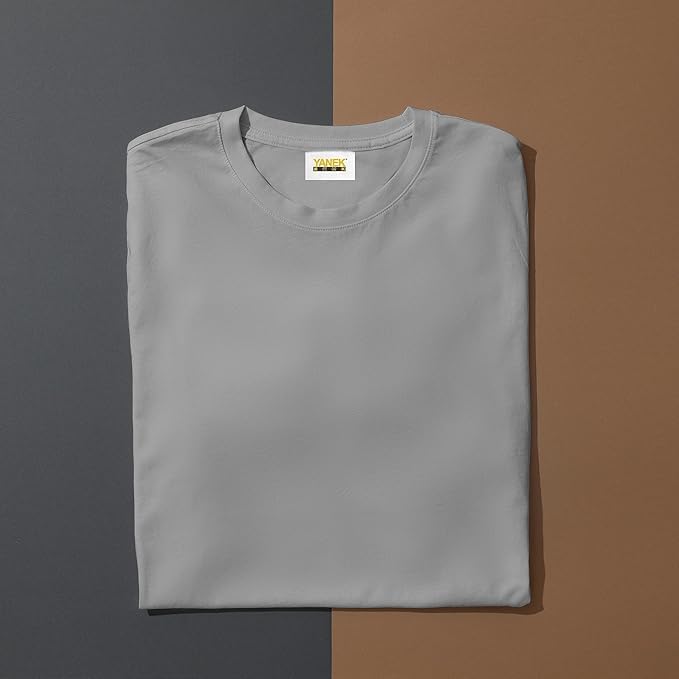 YANEK Solid Unisex Round Neck T-Shirt with Short Sleeves | Crafted from 180 GSM Combed Cotton BIOWASH | All-Day Comfort | Soft | Versatile Fabric for Every Season | Wrinkle-Resistant | Set of 3