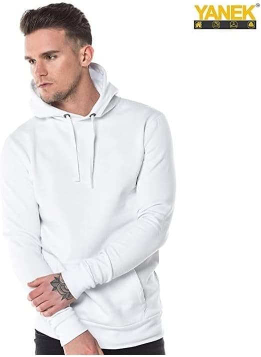 Yanek Casual Plain Hoodie with Kangaroo Pocket for Unisex, XX-Large, White