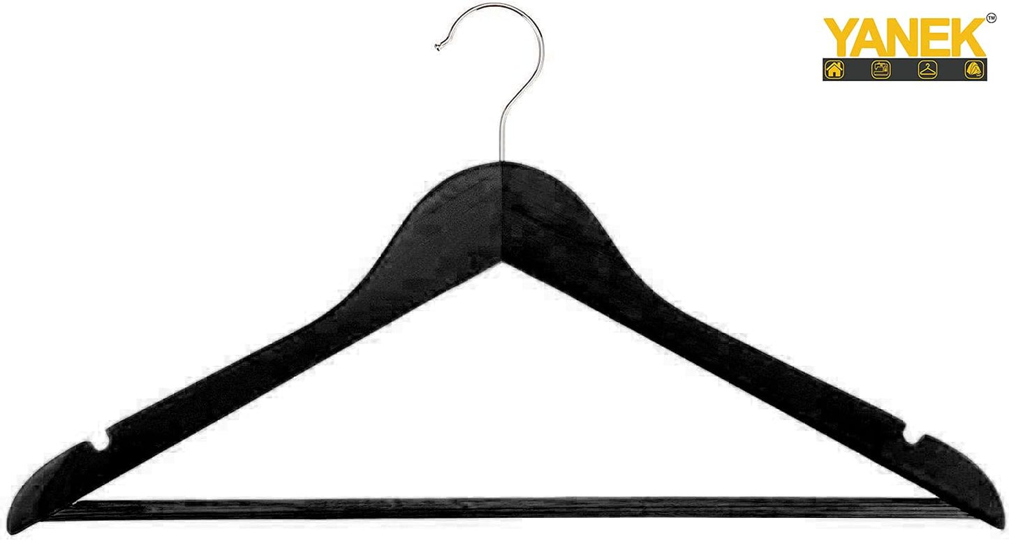 YANEK Solid Wood Hangers | Non-slip with Notches (Black, 30)