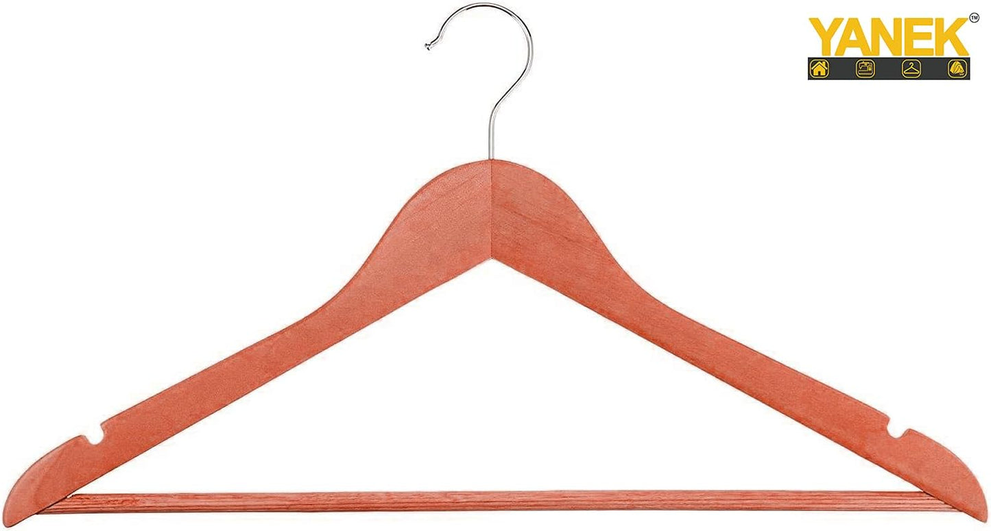 YANEK Solid Wood Hangers | Non-slip with Notches (Black, 30)