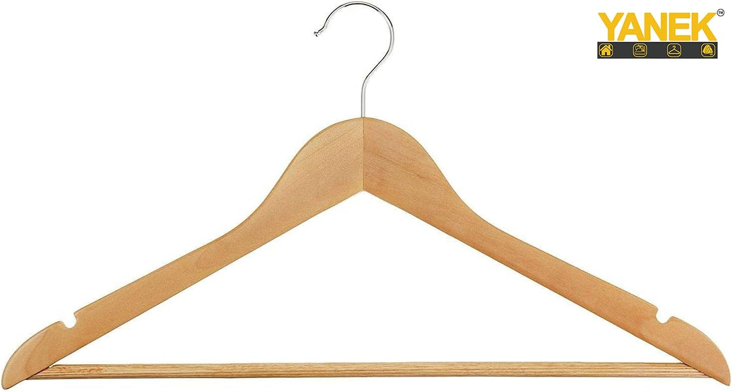 YANEK Solid Wood Hangers | Non-slip with Notches (Black, 30)