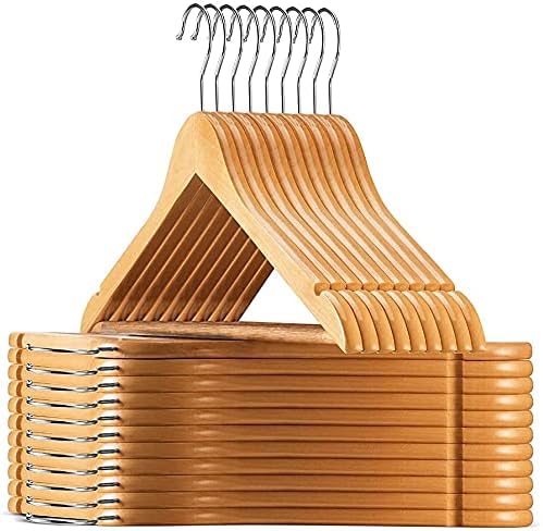 YANEK Solid Wood Hangers | Non-slip with Notches (Black, 30)