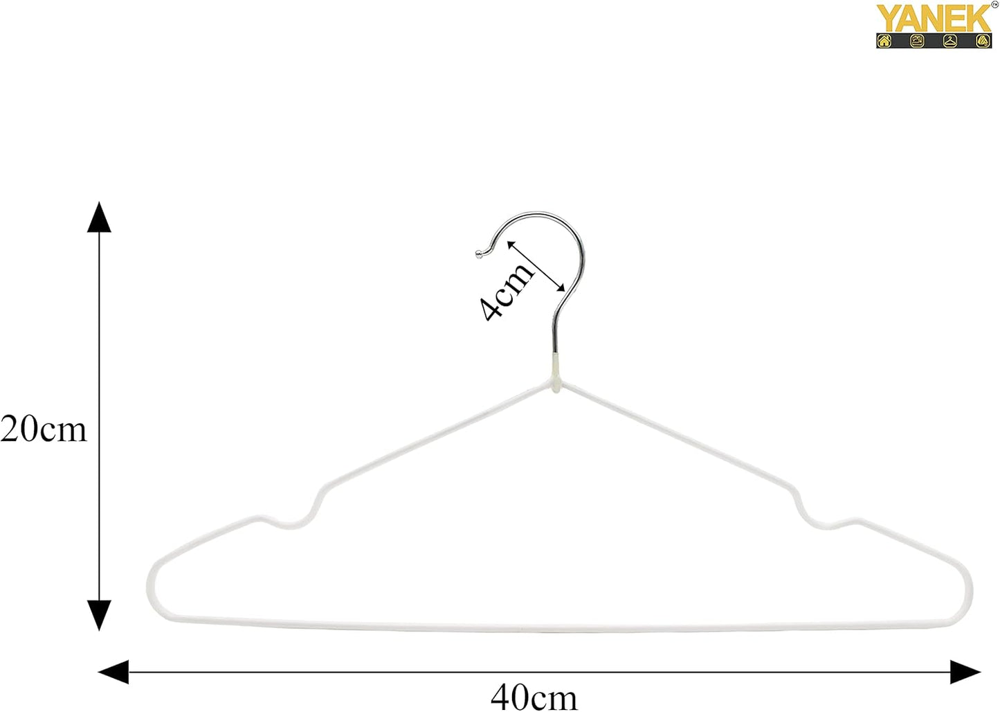 YANEK Metal Hangers | For Shirt, Coat, Trousers | Strong, Anti Slip & Space Saving | Rubber Coated, 40 CM (Black, 50)