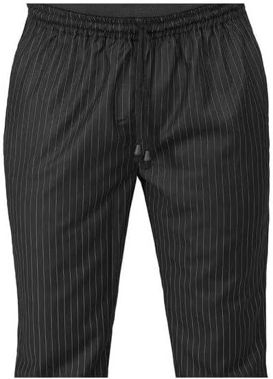 Yanek Chef Stripped Pattern Unisex Trousers with Elastic Waist and Drawstring, Size 36W