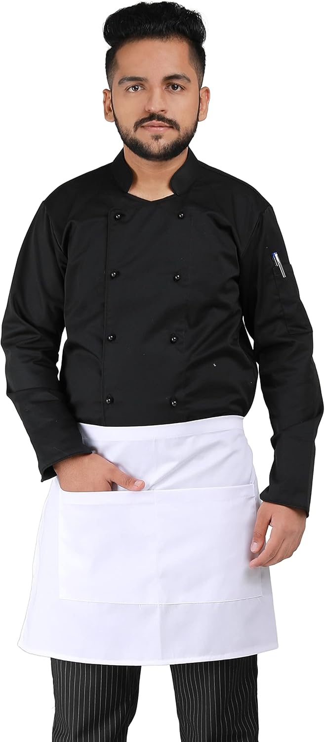YANEK Kitchen Short Apron | Unisex | Chef Kitchen Adjustable Bib Apron with Pockets & Adjustable Tie Rope | For Home, Restaurant, Café, Hotel, Bakery, Salon