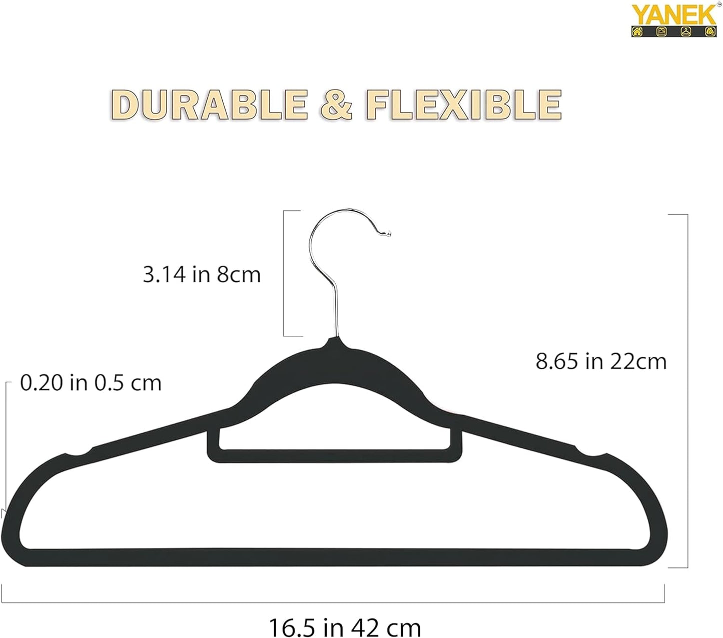 YANEK Non-Slip Velvet Hangers | Ultra Thin | Heavy Duty | 360° Rotating Hook | For Suit, Dress, Shirts (White, 50)