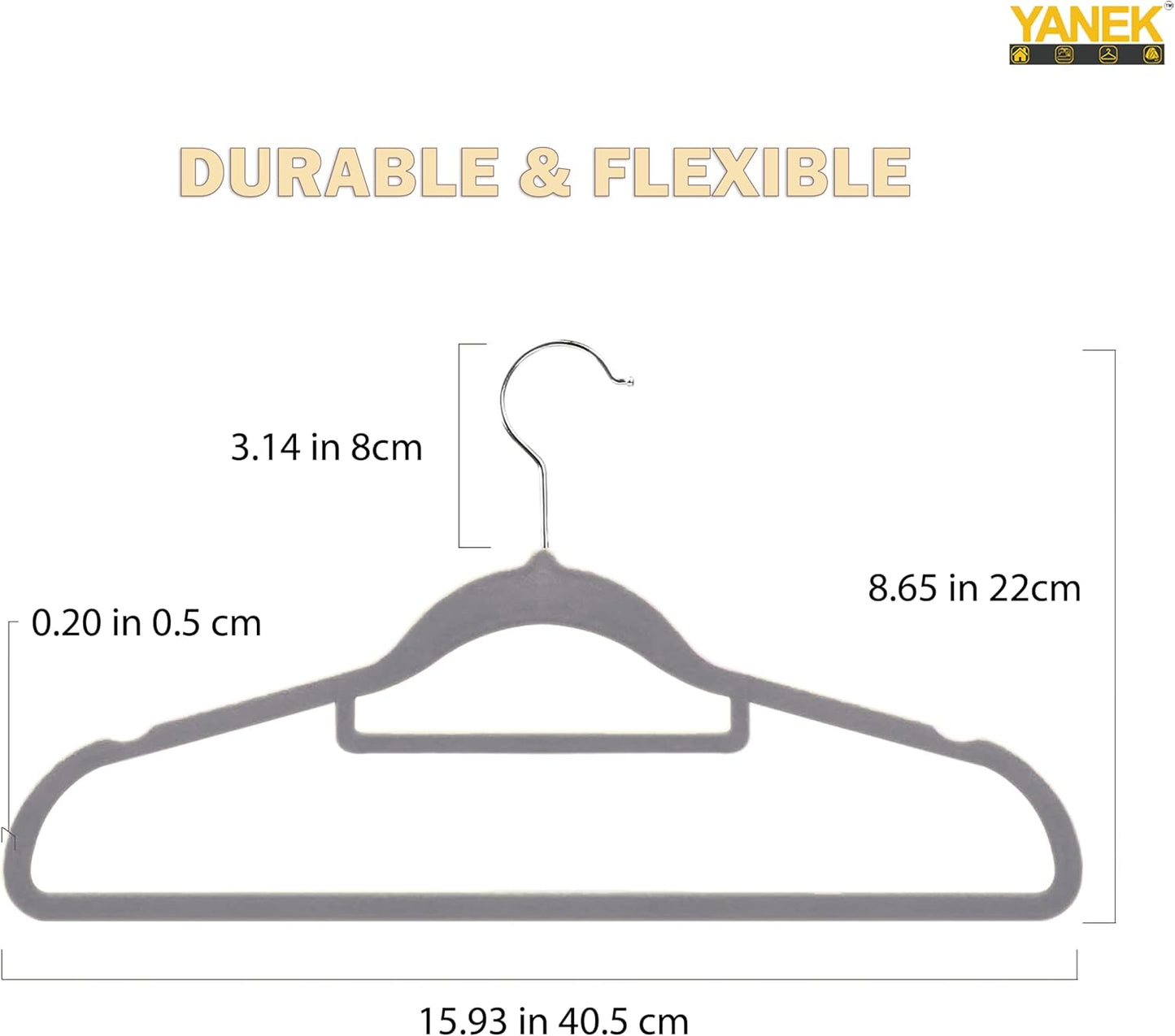 YANEK Non-Slip Velvet Hangers | Ultra Thin | Heavy Duty | 360° Rotating Hook | For Suit, Dress, Shirts (White, 50)