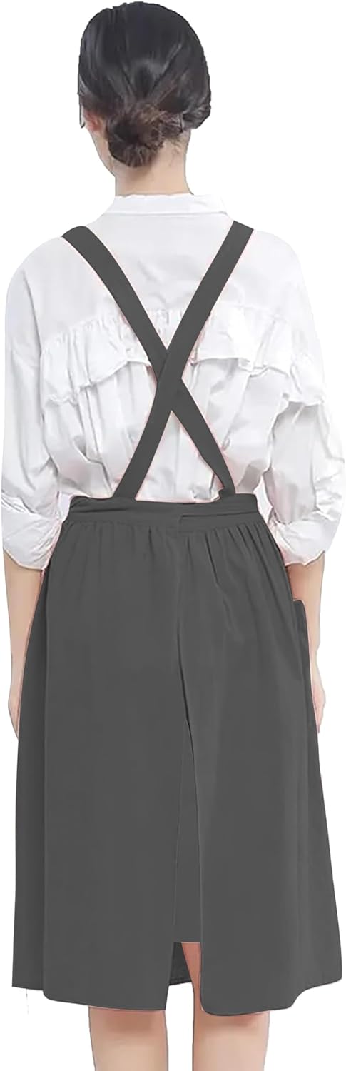 YANEK Cotton Linen Kitchen Apron for Women Durable, Washable, Comfortable and Durable with Pockets and Adjustable Straps; Perfect for Cooking, Baking, Flower Shop, Work, Cleaning