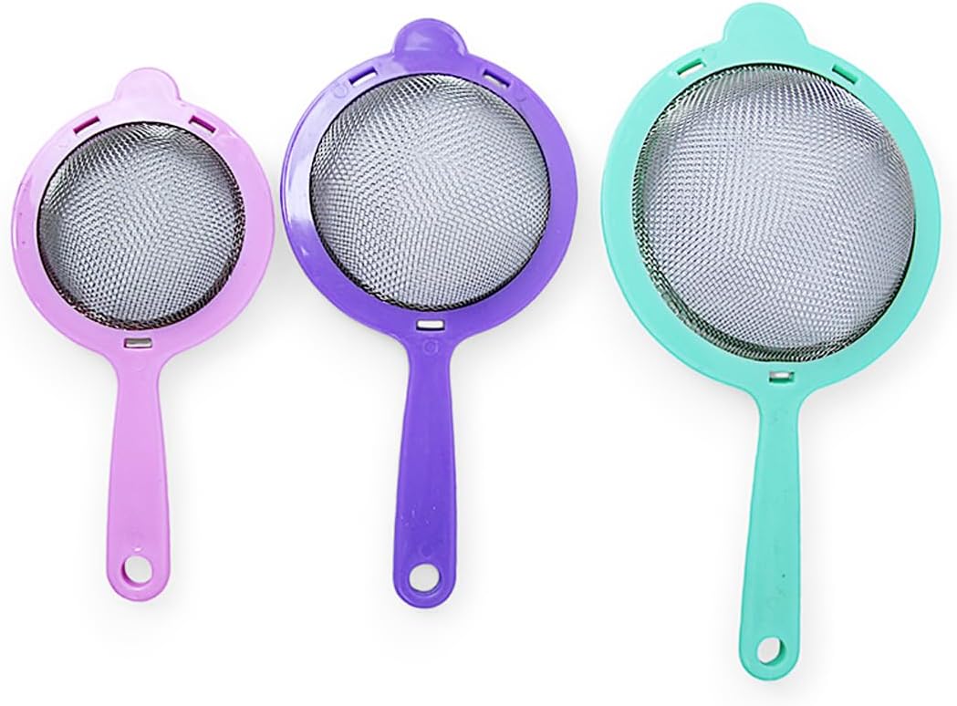 Yanek Premium Strainers with Ergonomic Sturdy Handles for Washing Fruits, Vegetables, and Cooking – Versatile Kitchen Drain Tools for Food Prep and Straining (Set of 3)