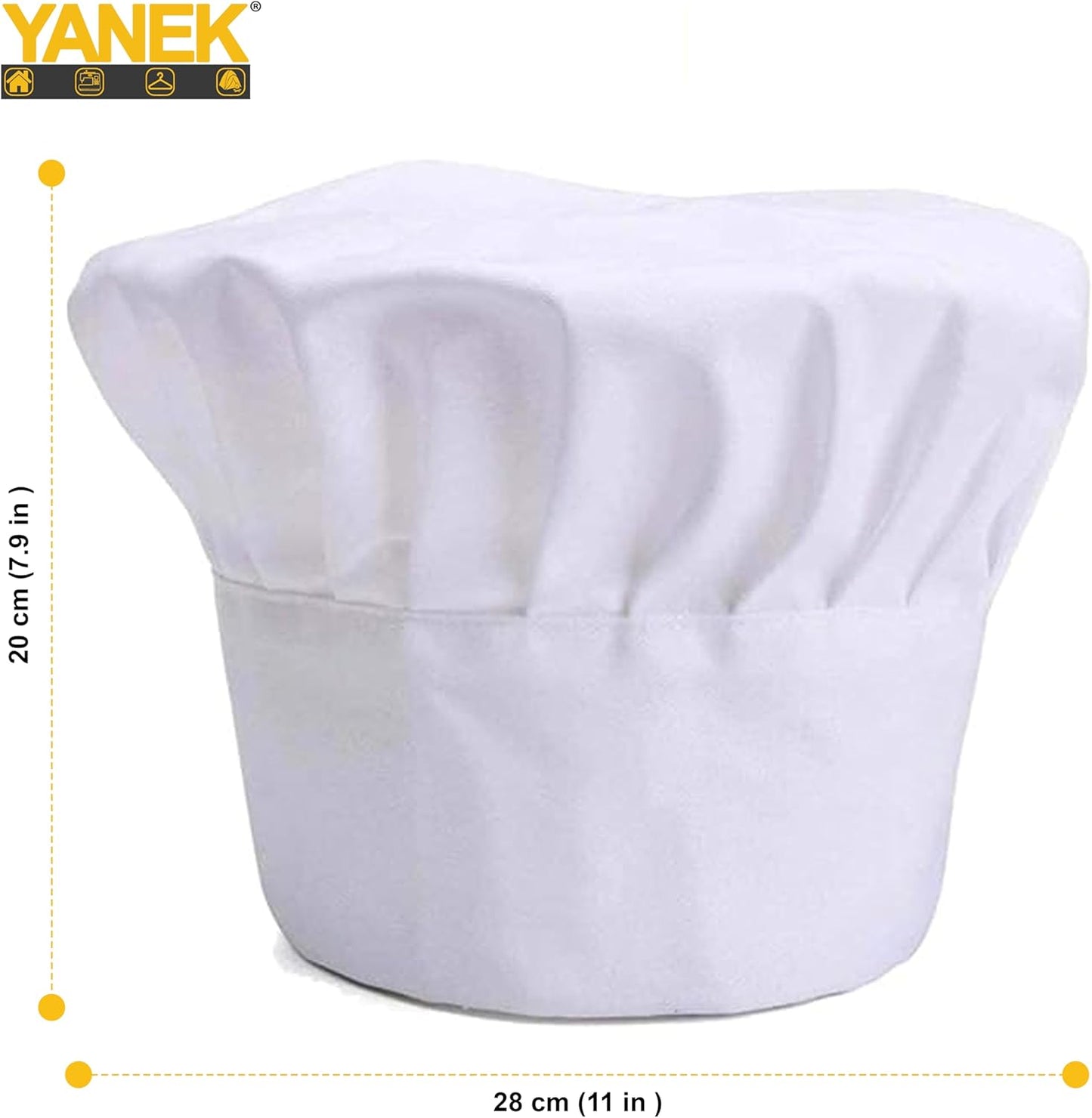 YANEK Unisex Chef Hat Adjustable Elastic | Chef Uniform for Kitchen, Restaurant, Café, Bakery, Hotels Chef Cap Uniform Breathable Hat