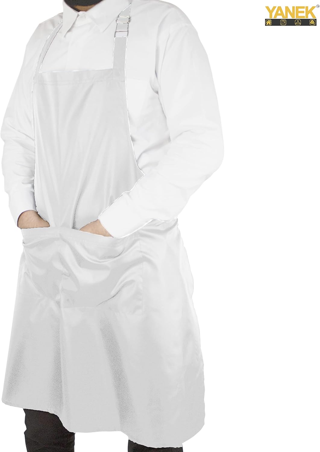 YANEK Waterproof Kitchen Apron – Unisex Adjustable Apron with 2 Pockets | Waterproof & Durable for Restaurant, Café, Workshop | Wholesale Kitchen Uniforms UAE.
