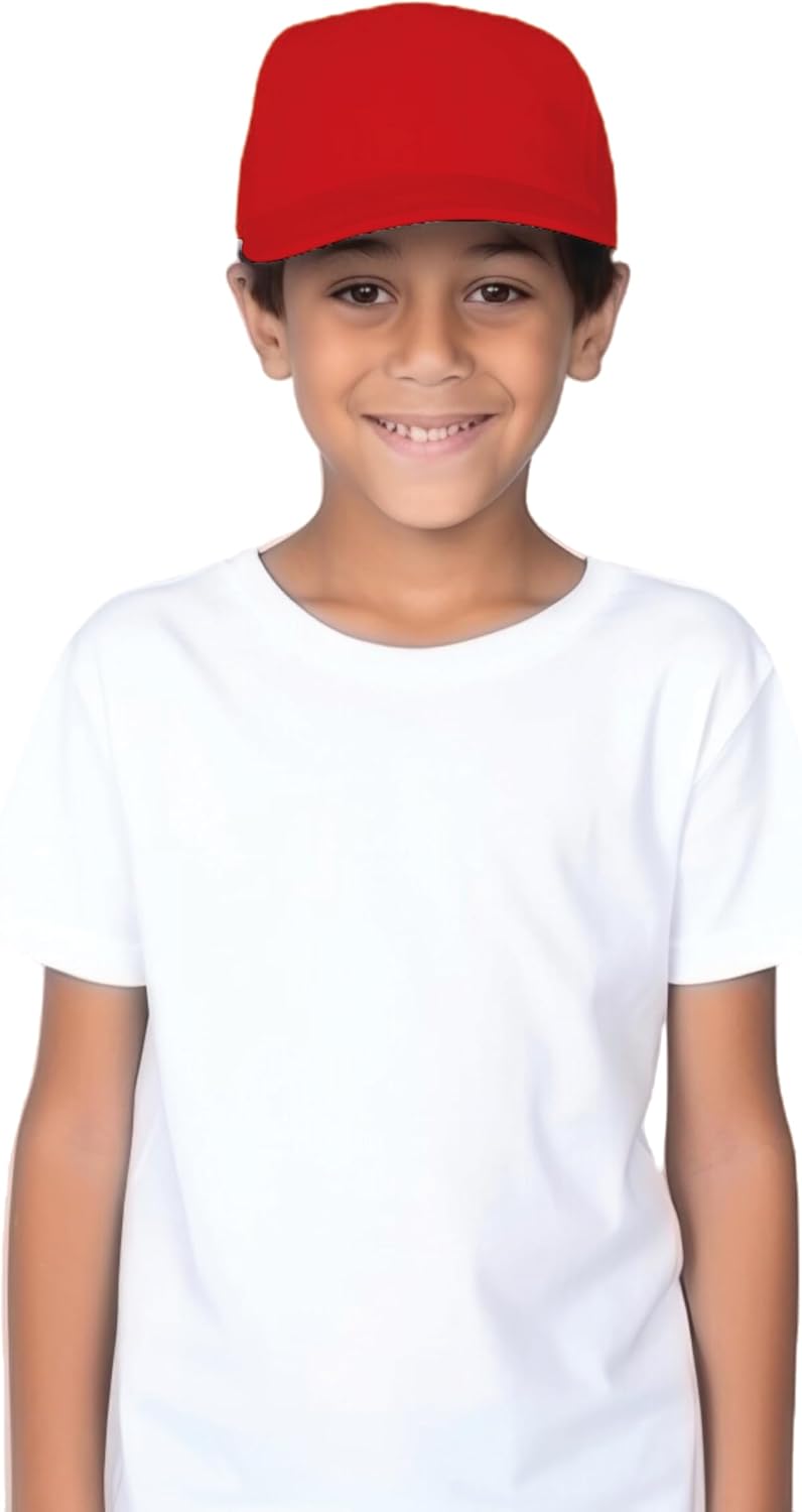 Yanek Kid's Baseball Cap with Velcro Closure Plain Cap for Boys & Girls | 100% Cotton, Ultra-Soft | Adjustable, Comfortable & UV protection 5-Panel