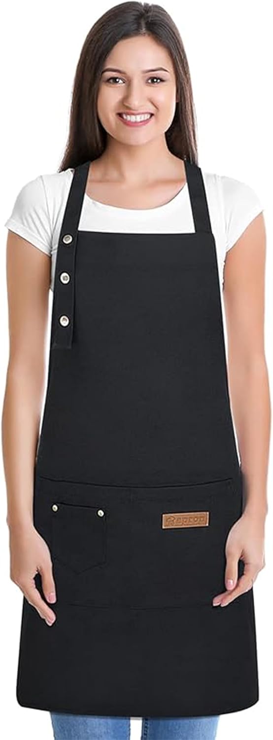 Yanek Adjustable Kitchen Apron for Women and Men – Waterproof Canvas Apron with Pockets, Ideal for Home, Restaurant, and Coffee House