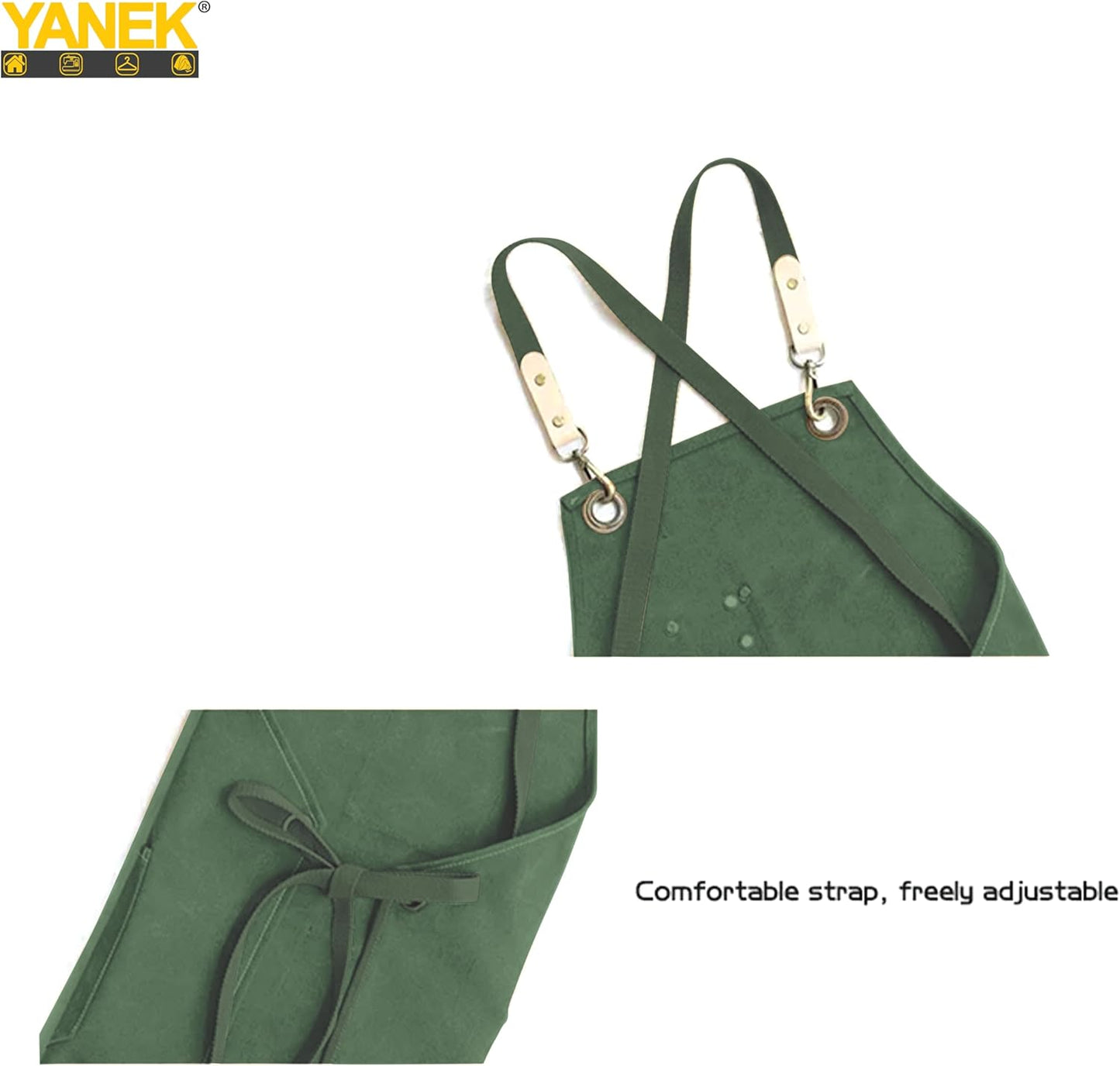 YANEK Chef Apron Cotton Canvas Cross Back Adjustable Apron with 3 Pockets Waterdrop Resistant | for Chef, Artist Painting, Baker, Barista, Bartender, Restaurant, BBQ Aprons for Unisex