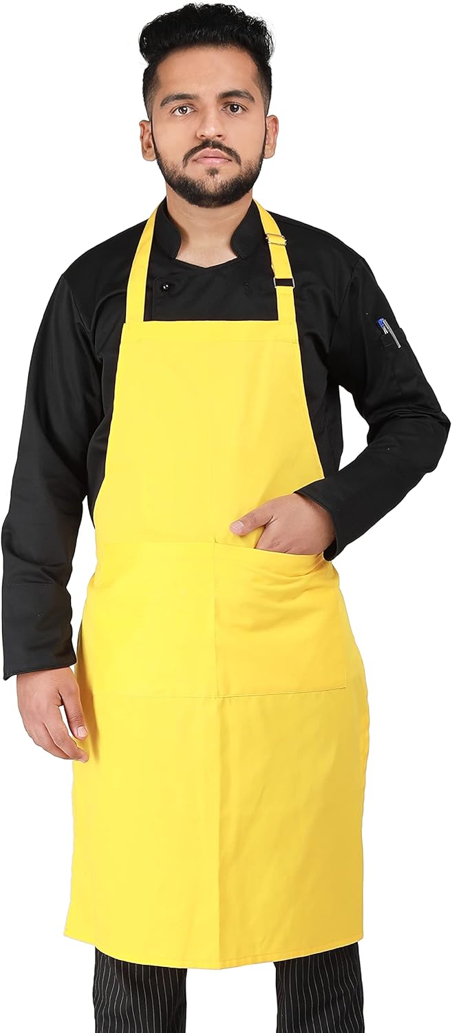YANEK Kitchen Apron | Unisex Chef Kitchen Adjustable Bib Apron with Pockets | For Home, Restaurant, Cafe