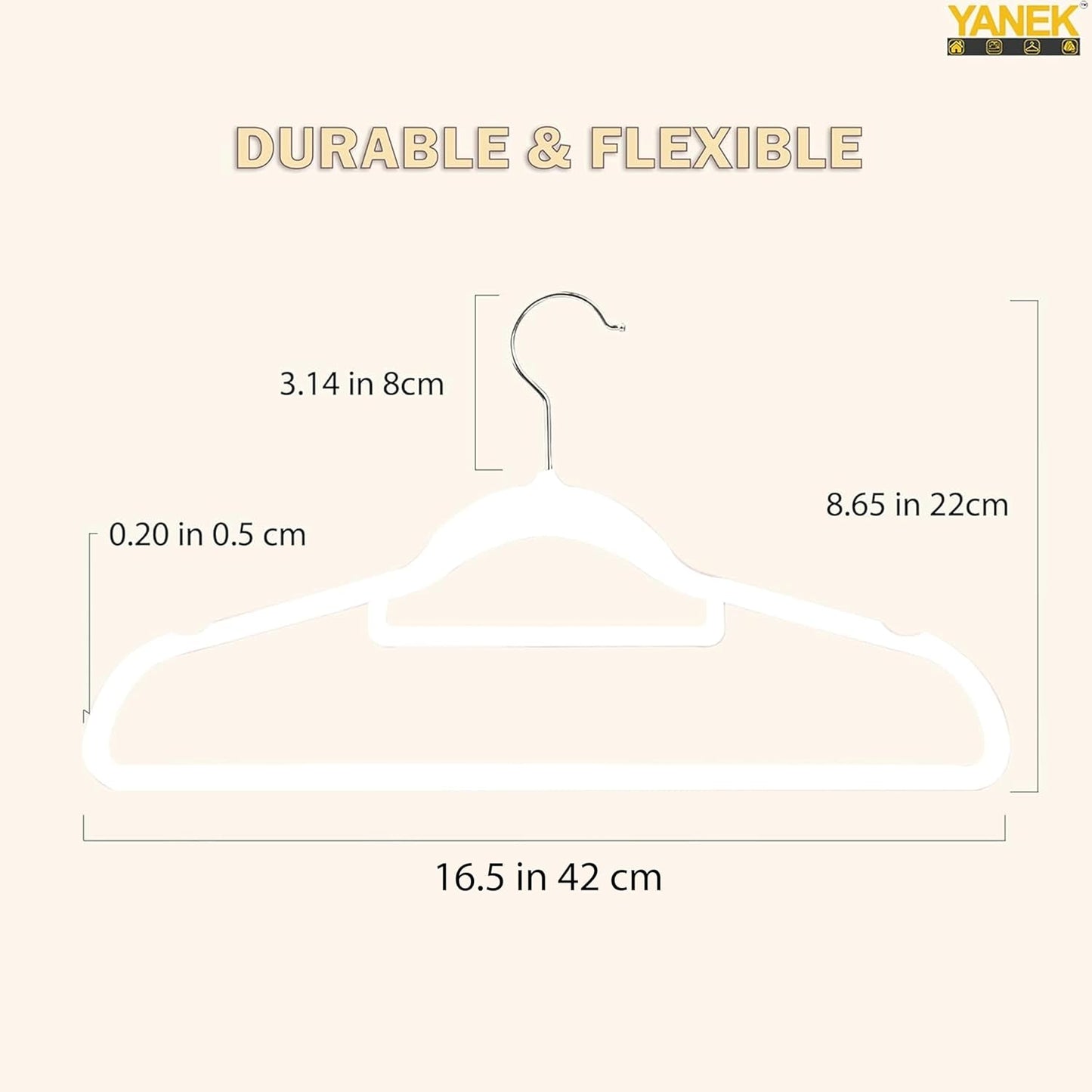 YANEK Non-Slip Velvet Hangers | Ultra Thin | Heavy Duty | 360° Rotating Hook | For Suit, Dress, Shirts (White, 50)