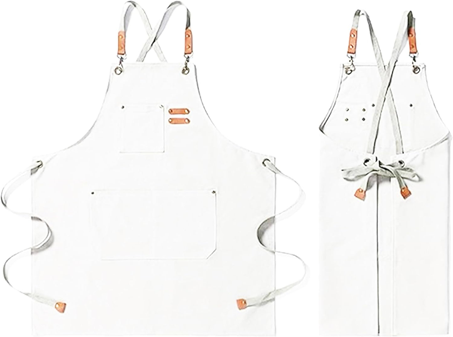 YANEK Chef Apron Cotton Canvas Cross Back Adjustable Apron with 3 Pockets Waterdrop Resistant | for Chef, Artist Painting, Baker, Barista, Bartender, Restaurant, BBQ Aprons for Unisex
