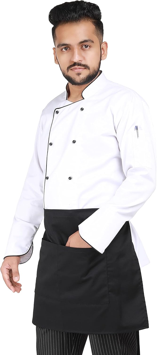 YANEK Kitchen Short Apron | Unisex | Chef Kitchen Adjustable Bib Apron with Pockets & Adjustable Tie Rope | For Home, Restaurant, Café, Hotel, Bakery, Salon