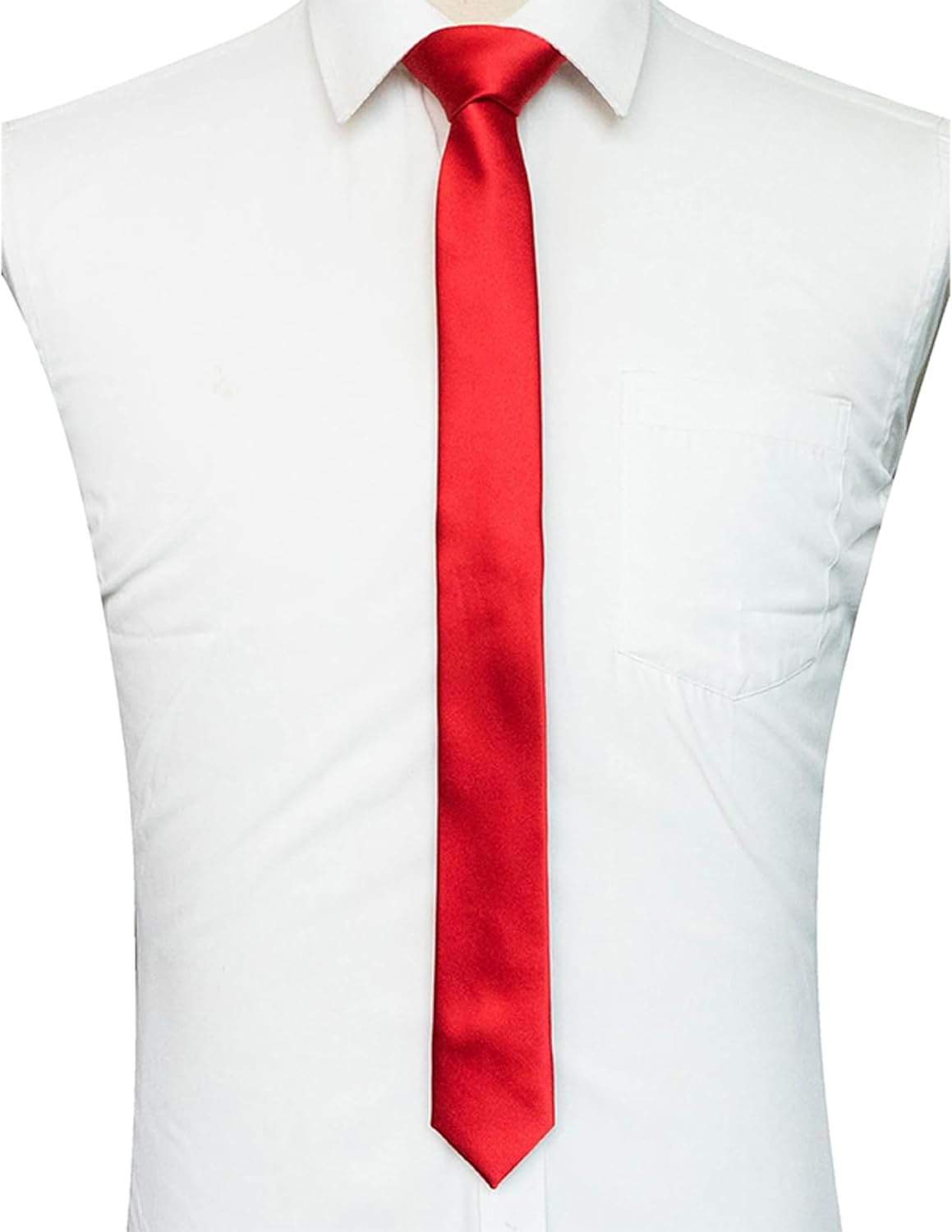 YANEK Skinny Ties for Men Solid Color Formal Neckties 1.9" Slim tie for Men | Premium Satin Silk | for Bussiness Formal, Wedding & Party (4cm) (RED)