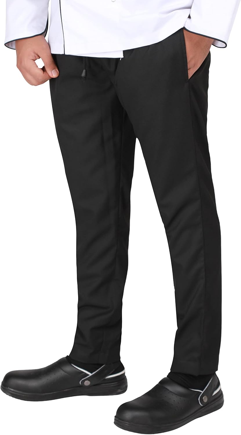 YANEK Chef Trousers | Unisex Regular Fit Chef Pants with Elastic Waistband & Drawstring | Kitchen Uniform for Men & Women | For Kitchen, Bakery, Café, Restaurant