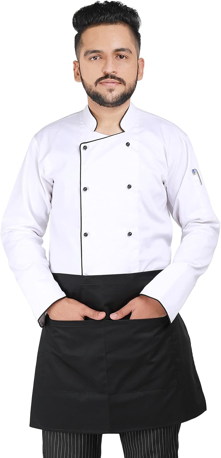YANEK Kitchen Short Apron | Unisex | Chef Kitchen Adjustable Bib Apron with Pockets & Adjustable Tie Rope | For Home, Restaurant, Café, Hotel, Bakery, Salon