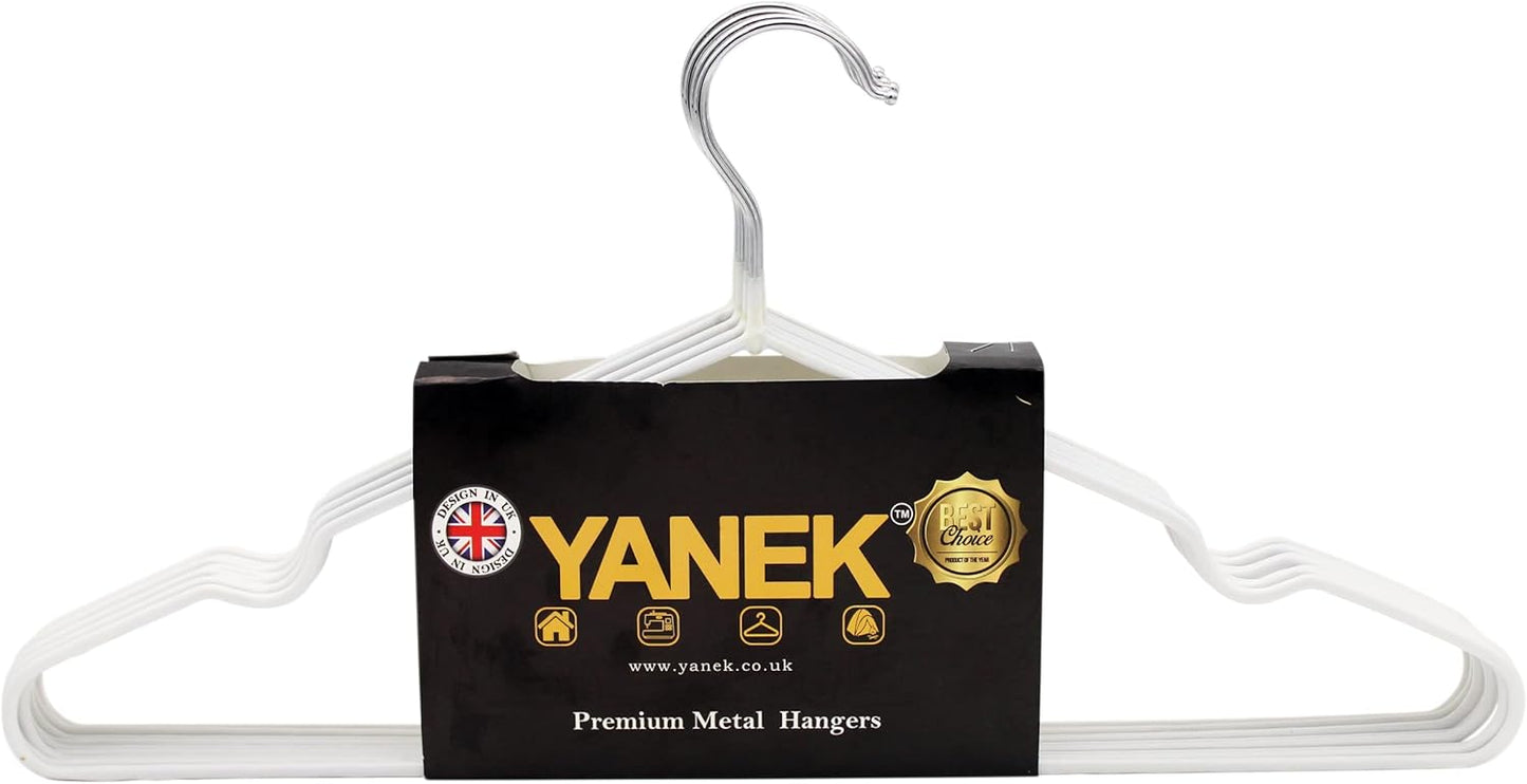 YANEK Metal Hangers | For Shirt, Coat, Trousers | Strong, Anti Slip & Space Saving | Rubber Coated, 40 CM (Black, 50)