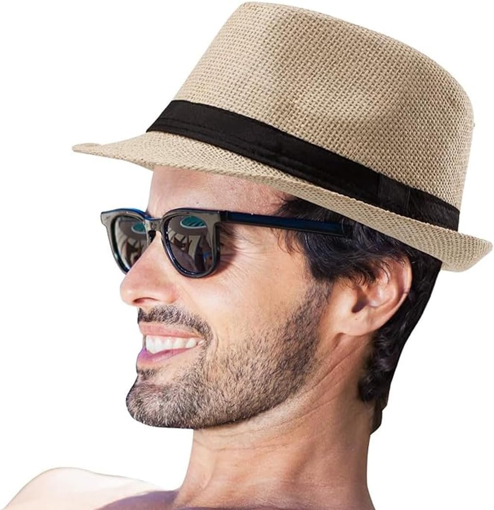 YANEK Straw Fedora Hat for Men & Women – Stylish Summer Beach Trilby Hat, Perfect for Sun Protection