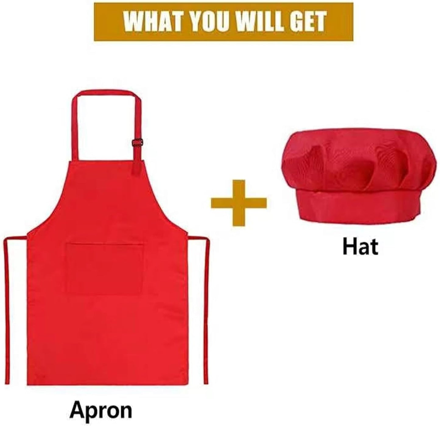 YANEK Kids Apron and Chef Hat Cooking Set, Adjustable Children Kitchen Chef Apron with 2 Pocket & Chef hat | Chef costume for kids, kids apron for painting set, Baking, Cooking (5-12 years)