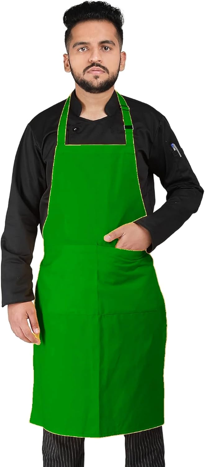 YANEK Kitchen Apron | Unisex Chef Kitchen Adjustable Bib Apron with Pockets | For Home, Restaurant, Cafe