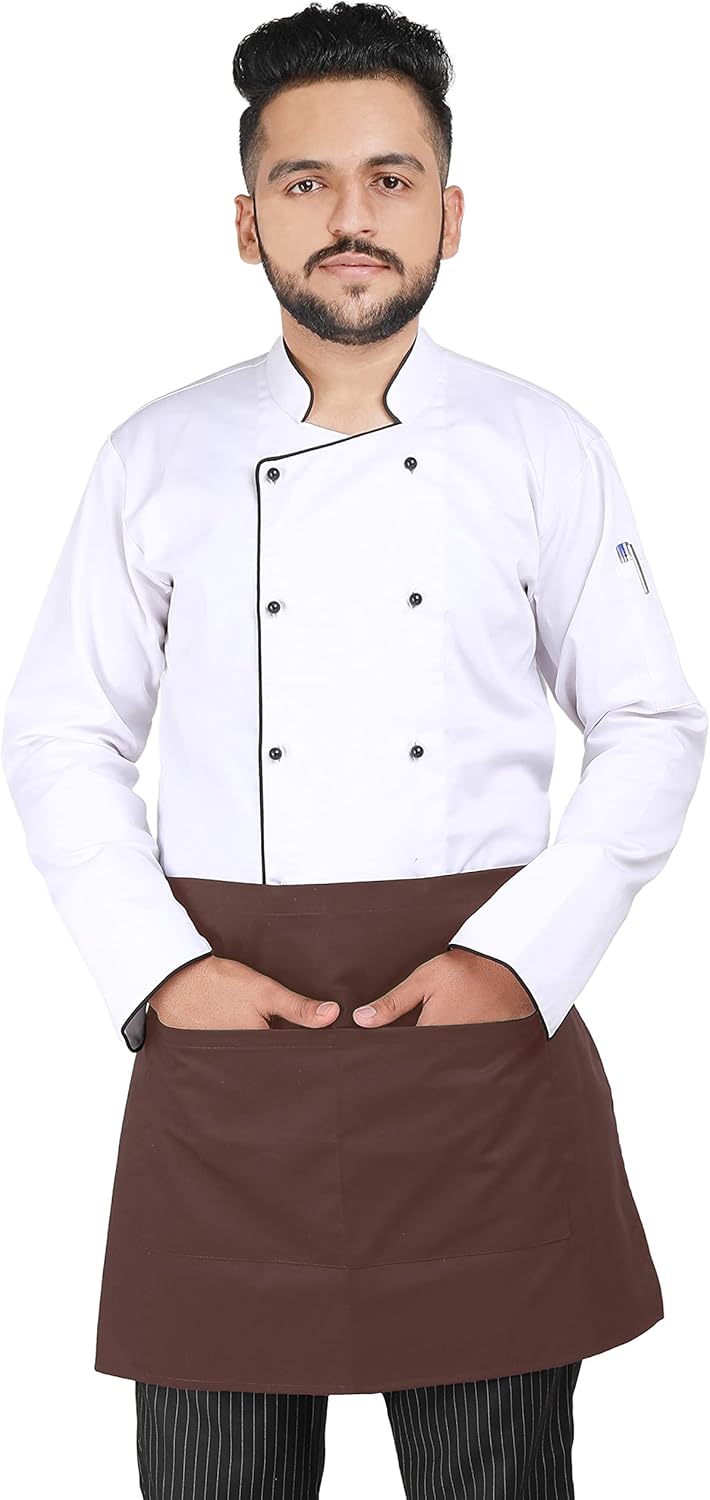 YANEK Kitchen Short Apron | Unisex | Chef Kitchen Adjustable Bib Apron with Pockets & Adjustable Tie Rope | For Home, Restaurant, Café, Hotel, Bakery, Salon