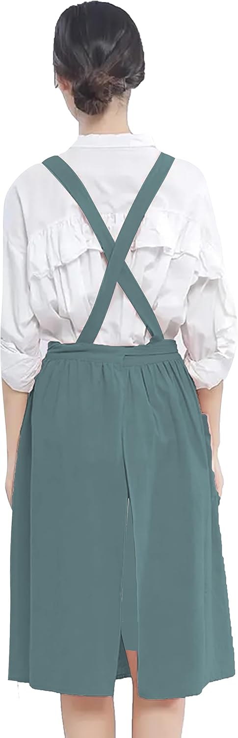 YANEK Cotton Linen Kitchen Apron for Women Durable, Washable, Comfortable and Durable with Pockets and Adjustable Straps; Perfect for Cooking, Baking, Flower Shop, Work, Cleaning