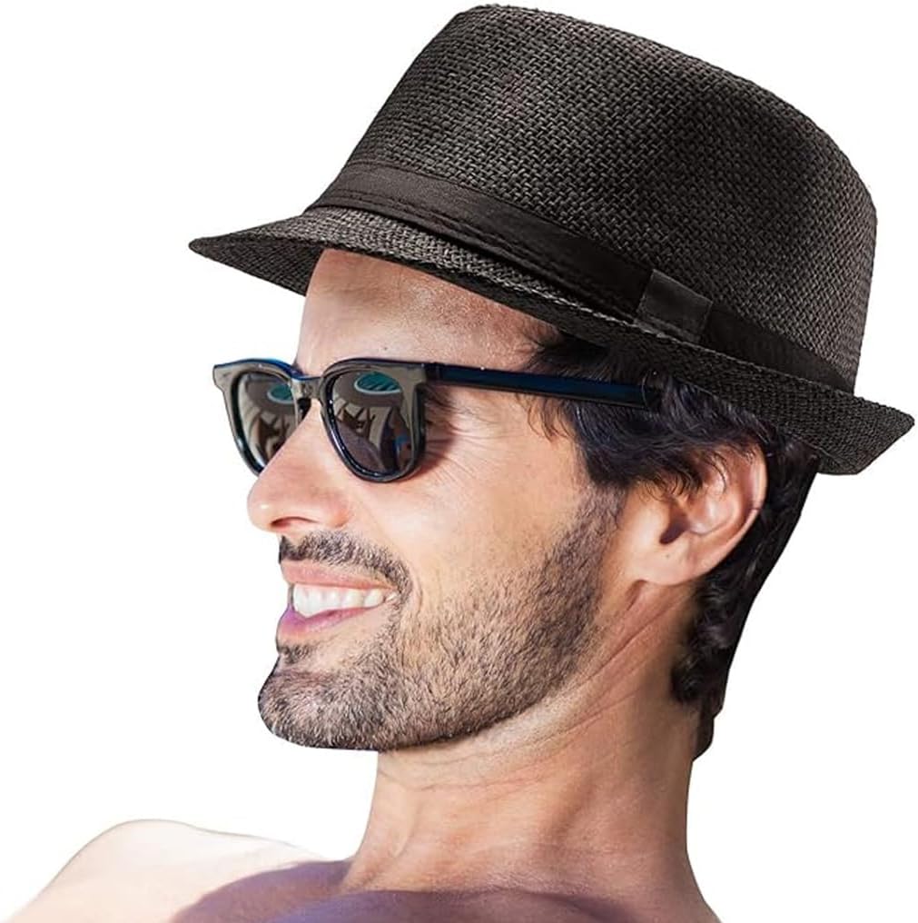 YANEK Straw Fedora Hat for Men & Women – Stylish Summer Beach Trilby Hat, Perfect for Sun Protection
