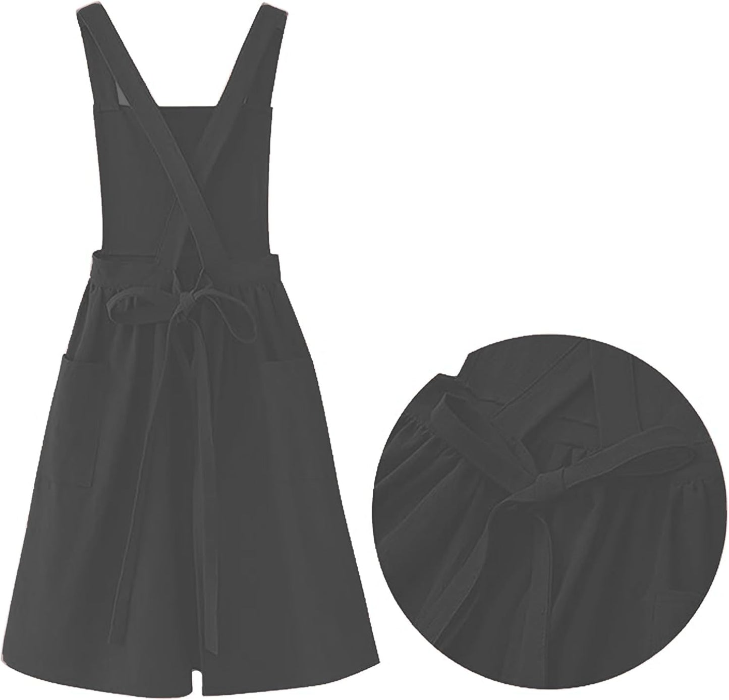 YANEK Cotton Linen Kitchen Apron for Women Durable, Washable, Comfortable and Durable with Pockets and Adjustable Straps; Perfect for Cooking, Baking, Flower Shop, Work, Cleaning