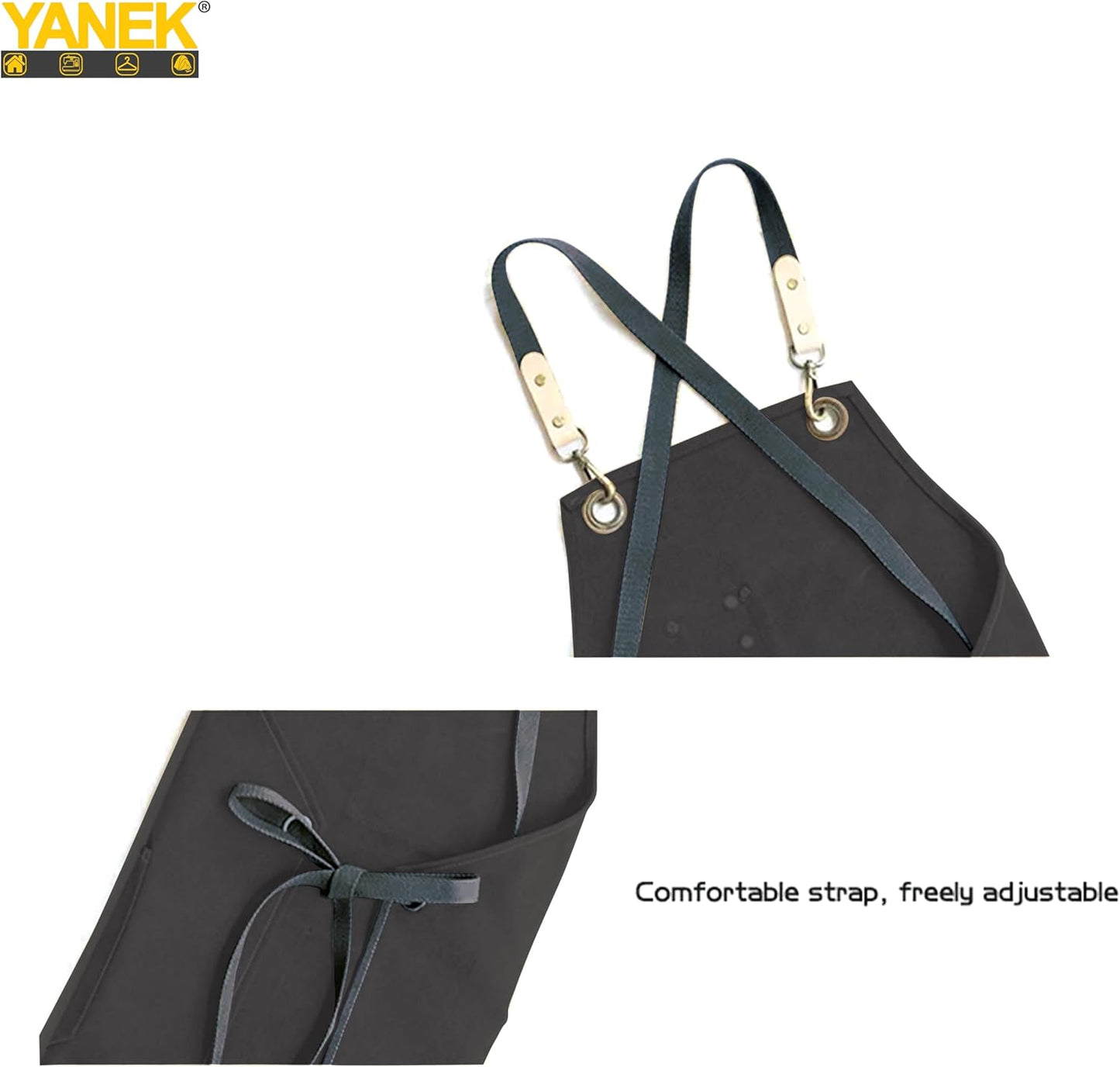 YANEK Chef Apron Cotton Canvas Cross Back Adjustable Apron with 3 Pockets Waterdrop Resistant | for Chef, Artist Painting, Baker, Barista, Bartender, Restaurant, BBQ Aprons for Unisex