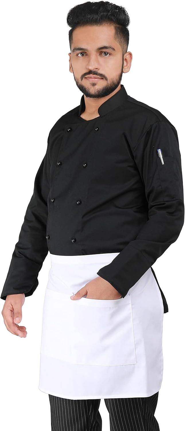 YANEK Kitchen Short Apron | Unisex | Chef Kitchen Adjustable Bib Apron with Pockets & Adjustable Tie Rope | For Home, Restaurant, Café, Hotel, Bakery, Salon