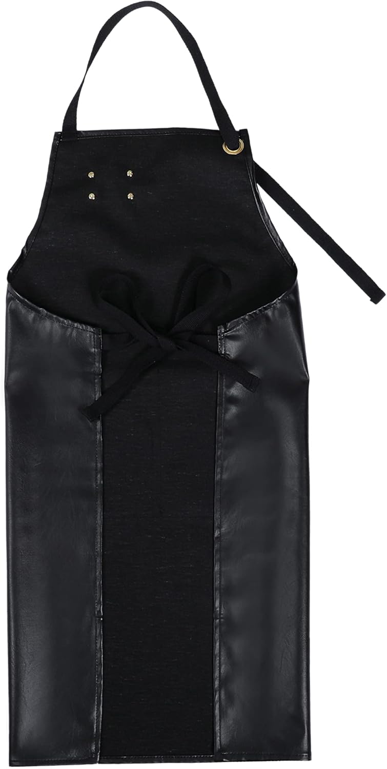 YANEK Unisex Waterproof Leather Chef Apron with Pockets | Leather Apron – Professional Heavy-duty for Home, Kitchen, BBQ, Coffee Shop | 2 Pockets, Adjustable Strap (Green)