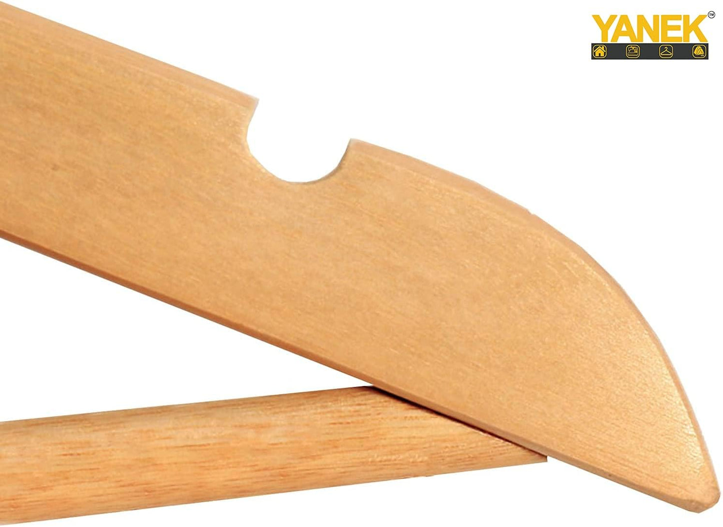 YANEK Solid Wood Hangers | Non-slip with Notches (Black, 30)