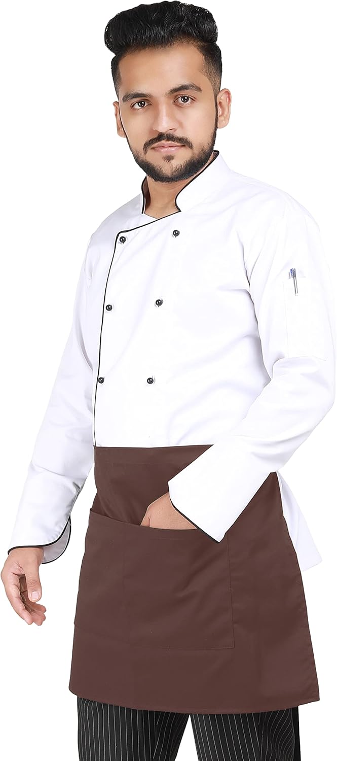 YANEK Kitchen Short Apron | Unisex | Chef Kitchen Adjustable Bib Apron with Pockets & Adjustable Tie Rope | For Home, Restaurant, Café, Hotel, Bakery, Salon