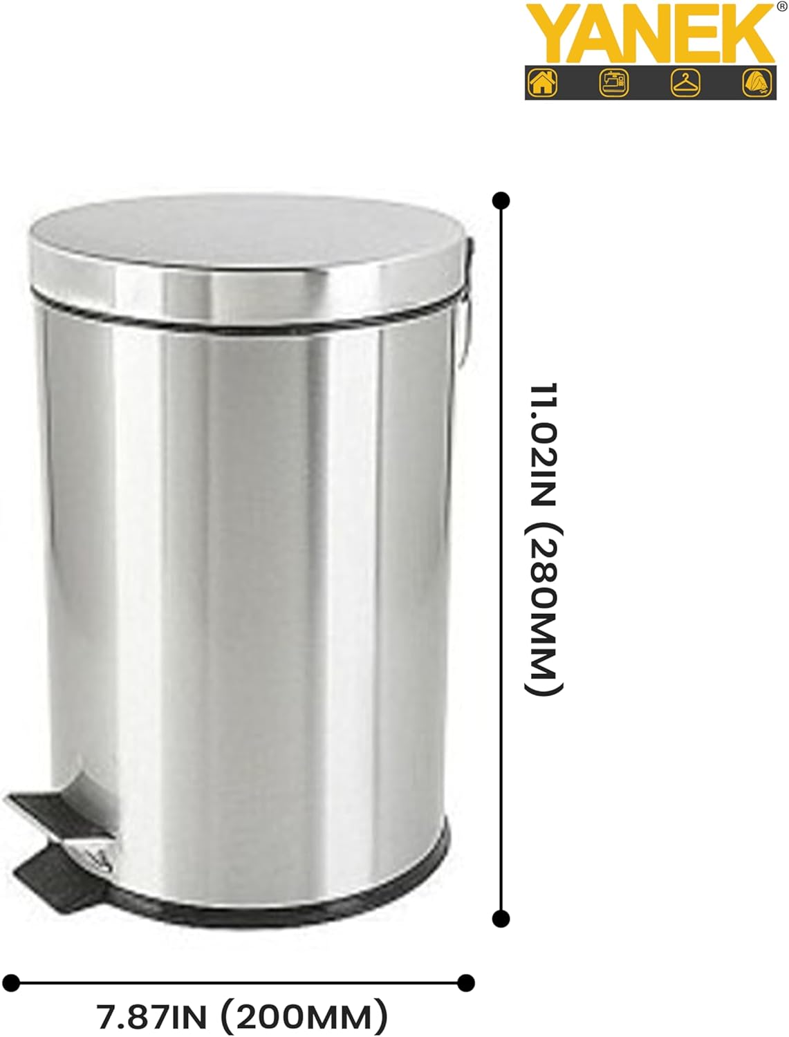 Yanek Stainless Steel Pedal Bin 5L - Compact Trash Can with Foot Pedal for Bathroom, Kitchen, Office, and Home Use - Durable, perfect for small trash items