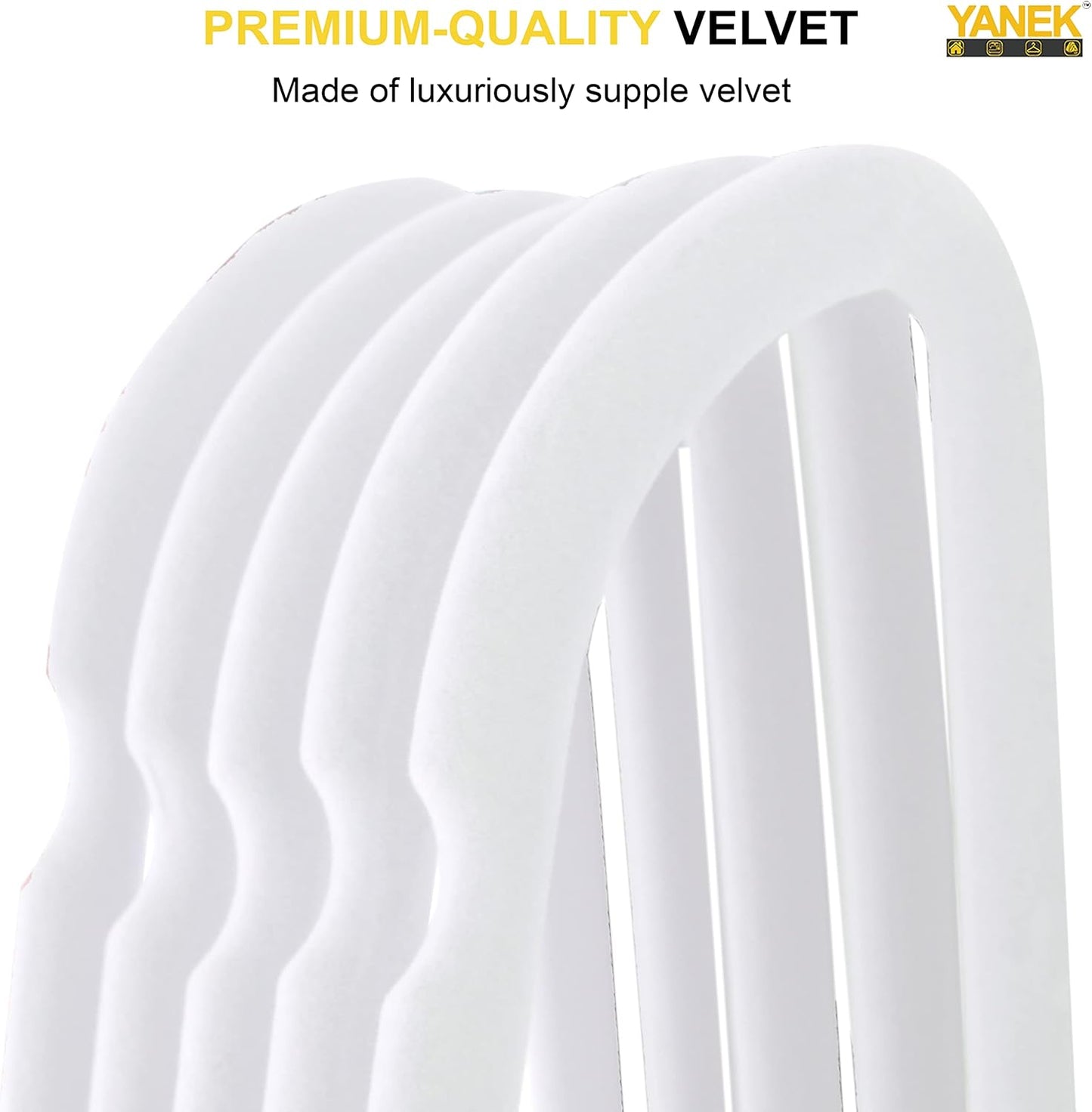 YANEK Non-Slip Velvet Hangers | Ultra Thin | Heavy Duty | 360° Rotating Hook | For Suit, Dress, Shirts (White, 50)