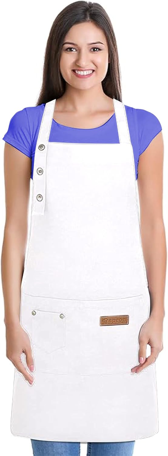 Yanek Adjustable Kitchen Apron for Women and Men – Waterproof Canvas Apron with Pockets, Ideal for Home, Restaurant, and Coffee House