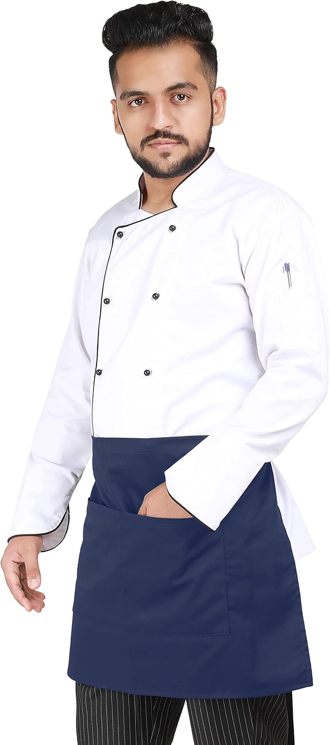YANEK Kitchen Short Apron | Unisex | Chef Kitchen Adjustable Bib Apron with Pockets & Adjustable Tie Rope | For Home, Restaurant, Café, Hotel, Bakery, Salon