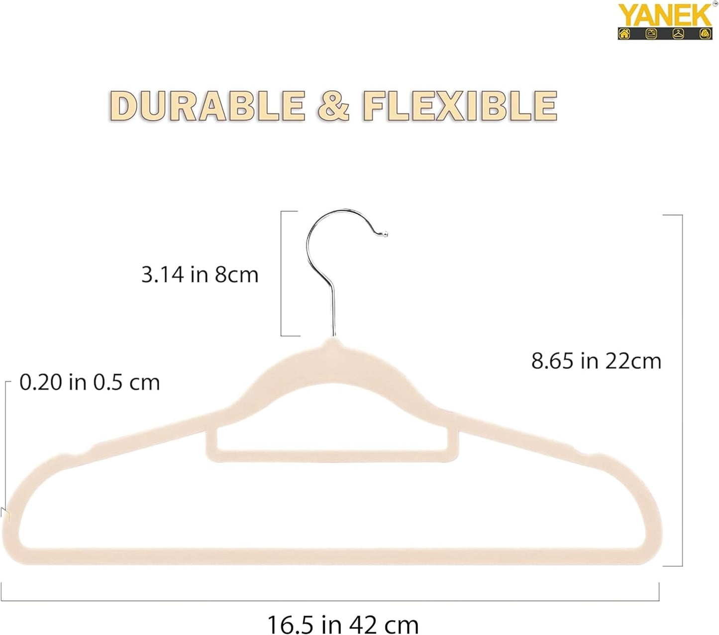 YANEK Non-Slip Velvet Hangers | Ultra Thin | Heavy Duty | 360° Rotating Hook | For Suit, Dress, Shirts (White, 50)