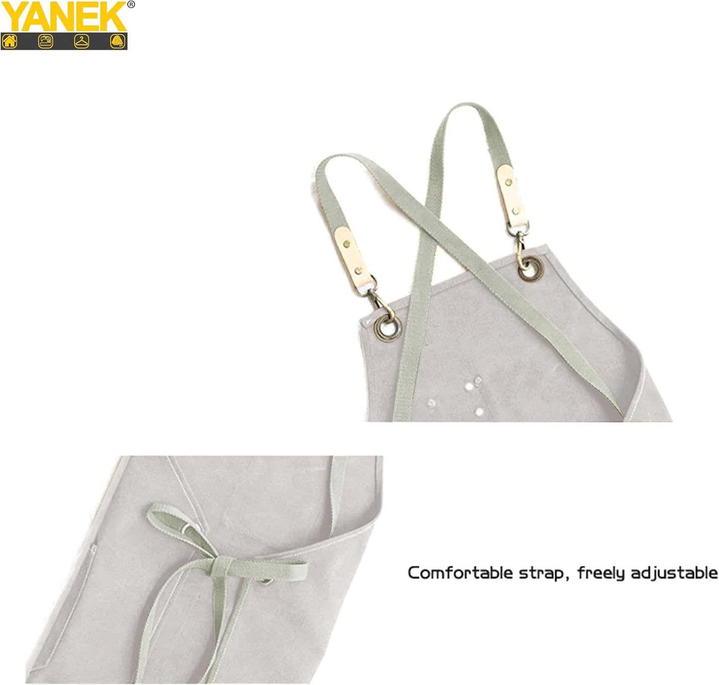 YANEK Chef Apron Cotton Canvas Cross Back Adjustable Apron with 3 Pockets Waterdrop Resistant | for Chef, Artist Painting, Baker, Barista, Bartender, Restaurant, BBQ Aprons for Unisex