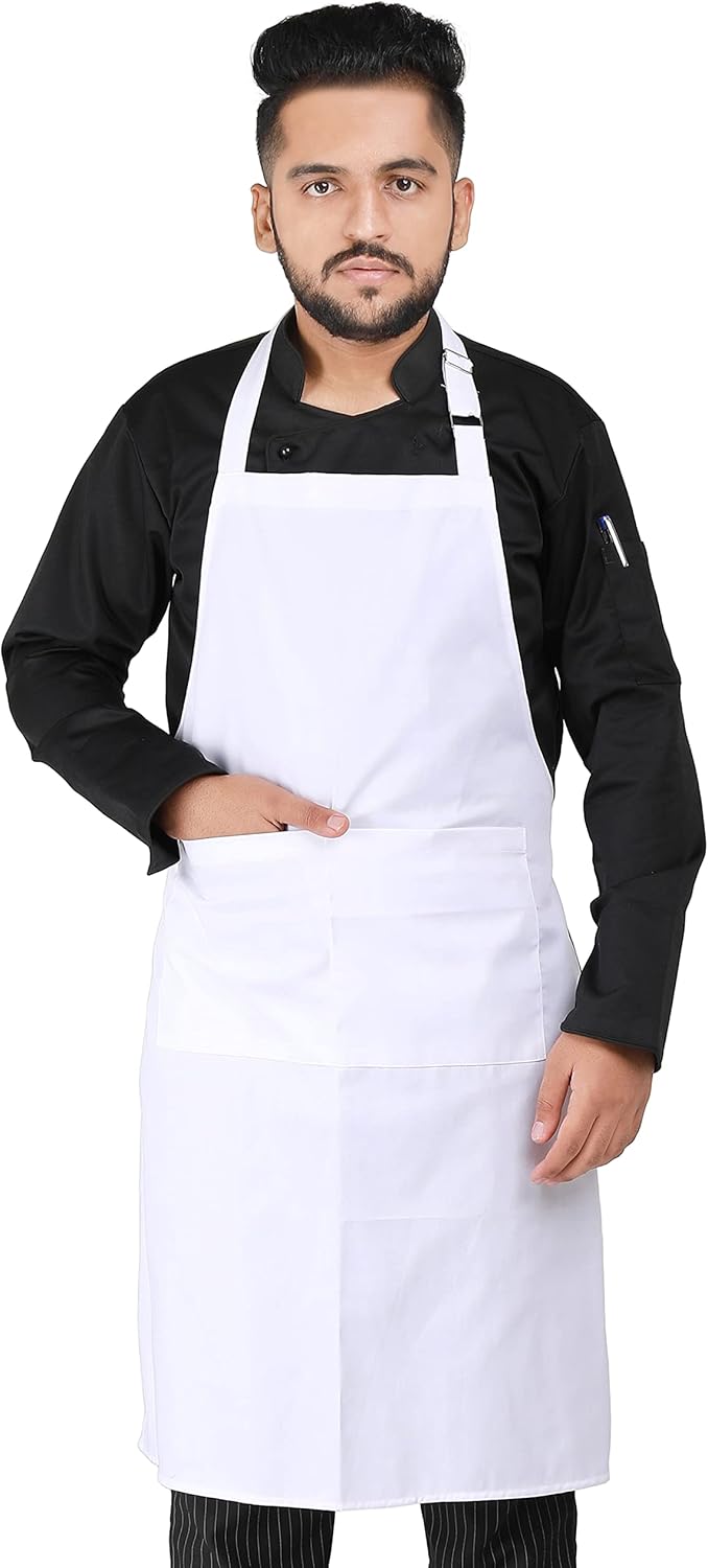 YANEK Kitchen Apron | Unisex Chef Kitchen Adjustable Bib Apron with Pockets | For Home, Restaurant, Cafe