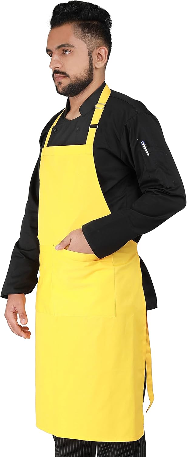YANEK Kitchen Apron | Unisex Chef Kitchen Adjustable Bib Apron with Pockets | For Home, Restaurant, Cafe